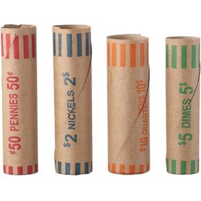 80PCS Coin Wrappers Rolls,20 Quarters, 20 Pennies, 20 Nickels, 20 Dimes Durable Preformed Coin Rolls Wrappers