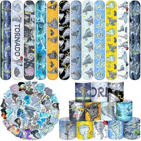 74 PCS Tornado Party Favors, 50 PCS Tornado Stickers 24 PCS Tornado Slap Bracelets Tornado Weather Birthday Party Decorations Supplies for Kids Boys Girls Classroom Rewards