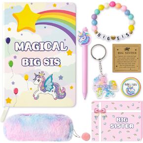 CY2SIDE Big Sister Gifts for Girls, 7PCS In My Big Sis Era Announcement Set Include Butterfly Notebook Pen Plush Pouch Keychain and Greeting Card, Charm Birthday Gifts for New Sibling Arrival Age 2-8