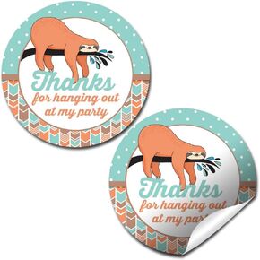 Sloth Birthday Party Thank You Sticker Labels, 40 2" Party Circle Stickers by AmandaCreation, Great for Party Favors, Envelope Seals & Goodie Bags