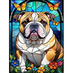 UPABLUNSO English Bulldog Diamond Art Painting Kits, Animals and Butterflies Diamond Painting DIY 5D Diamond Art Kits for Beginners Adults Gifts Full Drill 5D Diamond Dots Wall Home Decor 12x16 inch