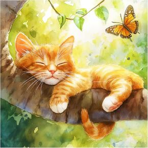 طقم الطلاء الماس Amorars Cat للبالغين ، 5D Sleepy Cat Diamond Art للمبتدئين - DIY Full Diamond Dot Gem Paint