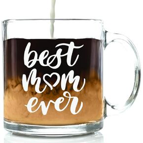 Best Mom Ever Glass Coffee Mug - Birthday Gifts for Mom from Daughter, Son - Unique Mom Gifts from Husband, Kids, Child - Top Bday Present Idea for Wife - Fun Mother Mug, Novelty Cup