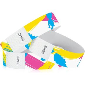 500 WristCo 90s Paint Stroke Tyvek Wristbands for Events – Security Cuts & Tamper-Proof Design to Prevent Reuse – Premium-Grade Bracelets for Hospital & Medical ID, Party & VIP Identification