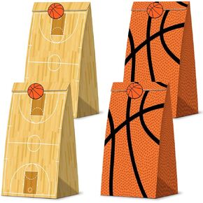KERINGO 30 Pack Basketball Party Decorations Basketball Gift Bags Paper Treat Snacks Bags Basketball Print Goodie Bags with Stickers for Sports Theme Party Decorations