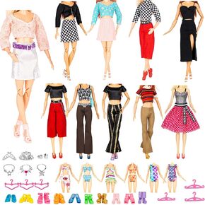 Doll Clothes and Accessories 39 Pack, Newest Unique & Fashion Forest Fairy Dress for Dolls, 10 Fairy Dress, 10 Mini Dress and 9 Accessories, 10 Shoes