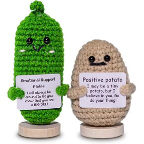 2Pcs Emotional Support Pickle Funny Friend Corworker Gifts, Positive Crochet Doll with Cards, Cute Mini Things Birthday Gifts for Women Men