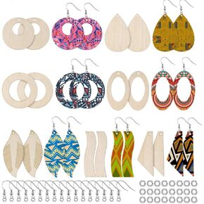 Tutuxio 50pcs Unfinished Wooden Earrings with 50pcs Earring Hooks and 100pcs Jump Rings, Circle Shape Earrings Pendants for DIY Craft Jewelry Making