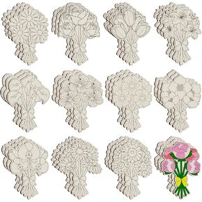 36 Pcs Wooden Flowers for Crafts Unfinished Wood Flower Cutouts Spring Summer Bouquet Wood Slices to Paint Rose Tulip Lily Daisies Shapes Blank for Painting DIY Arts Crafts Home Activities