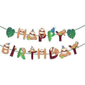 Sloth Birthday Banner, Sloth Theme Happy Birthday Banner, Sloth Birthday Party Bunting Banner