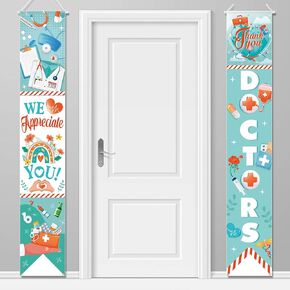 HOWAF Thank You Doctors Decoration Porch Sign, Appreciation Doctors Week Banner for Happy Doctors Day Party Decor, Doctors Day Front Door Banner for Medical Doctor Nursing Graduation Party