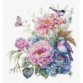 Luca-S Cross Stitch Kit The Birds-Summer, B2422, Counted Cross Stitch Kit for Adults, Needlecraft and Embroidery Kit
