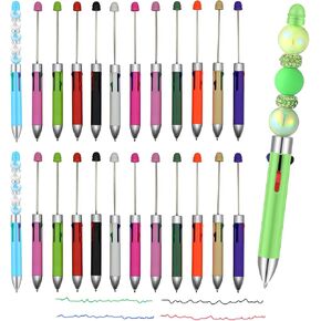 Maydahui 36 PCS Multicolour Beadable Ballpoint Pens Retractable 4 in 1 Colored Bead Pen Plastic DIY Pens Cool Shaft Beaded Pen for DIY Making School Party Office (Beads Not Included)