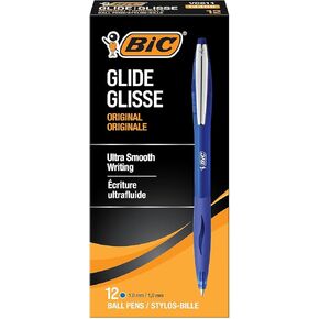 BIC Glide Retractable Ballpoint Pen, Medium Point, Blue Ink, Dozen (14408/VCG11BE)