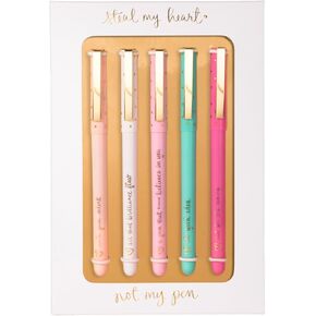 WORLD TRAVELER Eccolo Dayna Lee Collection Steal My Heart - Fine Tip Black Ink Ballpoint Pens (Set of 5), Inspiring Quotes, Gift Boxed