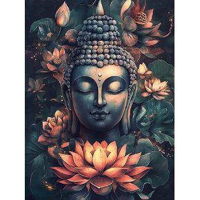 Zariocy 5D Diamond Art Kits for Adults Buddha, DIY Diamond Painting Art Buddhism Round Full Drill Crystal Diamond Embroidery Paintings Arts Craft for Home Office Wall Decor 12x16 inch
