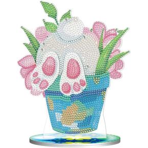Flower Diamond Art Painting Desktop Ornaments, Diamond Art Table Top Ornaments, Easter Bunny Table Decorations, Animal Special Shape Diamond Art Painting Kits for Home Office Desktop Decor