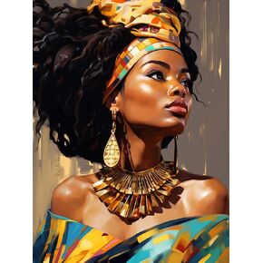 LOMSIOY DIY 5D Diamond Art Kits for Adults, Woman Diamond Painting Kits for Beginner, Africans Diamond Art with Round Full Drill Rhinestone Crafts Gem Arts for Home Wall Decor 12 * 16 inch
