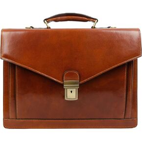 Time Resistance Leather Briefcase for Men - Business Laptop Bag - Italian Handmade Leather Bag - Attache - Gift Box Included