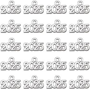 100Pcs Tibetan Alloy Graduation Charms 2025 Year Number 2024 Graduation Tassel Pendant for DIY New Year Jewelry Making Christmas Decoration