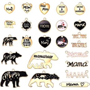 24/56PCS Mama Charms for Jewelry Making Enamel Rhinestone Mom Pendants Initial Letter MAMA Charms for DIY Necklace Bracelet Earrings