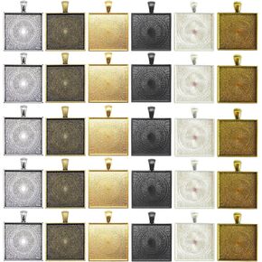 WAY DENG Pendant Tray Jewelry Making Charm Set of 30 Mixed Lots Metal Alloy Bezel Frame Square Base Settings Inner 25mm