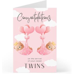 New Baby Twins Card - Congratulations Baby Twin Girls Card – Newborn Twins Card - New Twins Baby Gifts