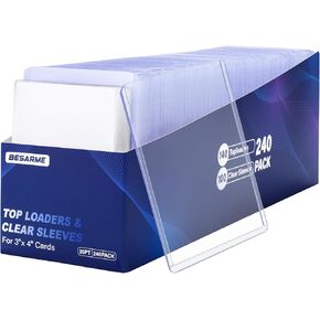 BESARME 240 Card Sleeves Top Loads for Cards,3" x 4" Baseball Card Sleeves Protectors Sports Card Holder for Trading Card (140 Hard Sleeves + 100 Clear Sleeves)