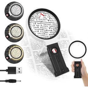 40X 30X 10X Magnifying Glass with Light and Stand, Large Handheld Magnifying Glass 36 LED Illuminated Lighted Magnifier for Seniors Reading, Close Work, Jewelry