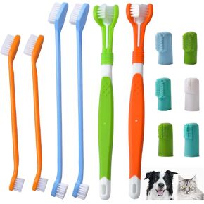 12 Pack Pet Dog Toothbrush, 2 Triple Head Pet Toothbrushes 4 Double Head Toothbrush 6 Pack Finger Rubber Toothbrushes Multi-Angle Dental Cleaning Brushes for Dog Cat pet Tooth Dental Health