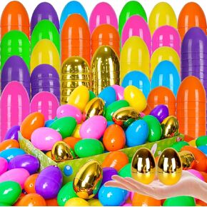 [6 Golden Egg] 100 PCS 2.3" Plastic Easter Eggs, Empty Plastic Eggs Fillable Colorful Bright for Kids Boys Girls Classroom Prizes Easter Basket Stuffers Party Favors