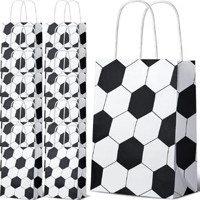 Fainne 30 Pcs Soccer Party Favor Bags Soccer Goodie Bags with Handles Sports Themed Print Present Candy Gifts Bags Bulk for Team Birthday Party Supplies