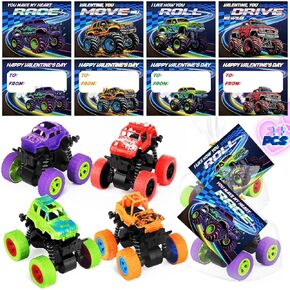 Monster Truck Toys, 24 Pack with Valentines Day Cards for Kids, Boys & Girls, School Party Favors & Exchange Gifts