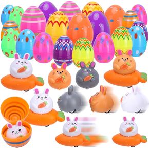 12 Pack Prefilled Easter Eggs With Toys, Pull Back Rabbit Carrot Car Easter Basket Egg Hunt Stuffers, Pre Filled Easter Eggs Fillers for Kids Gifts Party Favors, Goodie Bag Stuffer, Easter Prizes