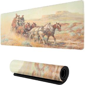 Western Cowboy Extended Gaming Mouse Pad, Portable Mat for Keyboard & Mouse with Stitched Edges + Non-Slip Rubber Base 30x80cm