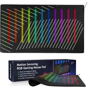 Extra Large Touch Motion Sensor RGB Gaming Mouse Pad,Extended XXL Piano-Like Interactive Lighting Keyboard&Mousepad Desk Mat- 29.5x15.7x2.36In, Smooth Cloth Surface, Non-Slip TPU Base, Gamer Gifts