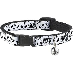 Buckle-Down Cat Collar Breakaway Panda Bear Stacked 8 to 12 Inches 0.5 Inch Wide