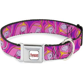 Cartoon Network Easy Adjustable Metal Seatbelt Buckle Quick Release Dog Collar, Adventure Time Princess Bubblegum Poses Collage Lavender, 16 to 23 Inches 1.5 Inch Wide