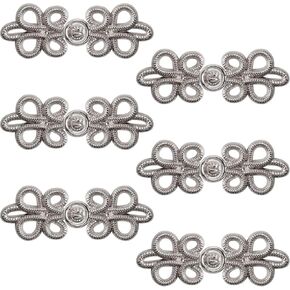 WANDIC Cloak Clasp Fasteners, 6 Pairs Chinese Knot Frog Buttons Closure Sewing Fasteners for DIY Sewing Sweater Scarf Costumes Outfit Decoration，Deep Silver
