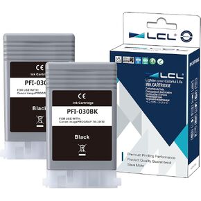 LCL Compatible Pigment Ink Cartridge Replacement for Canon PFI030 PFI-030 PFI030MBK PFI-030MBK for ImagePrograf TA-20 TA-30 TM-240 TM-340 Printer (2-Pack MBK)
