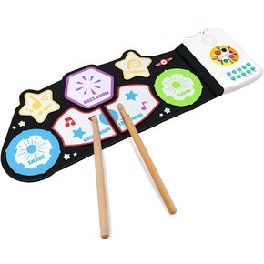 Toddler Drum Set, Kids Musical Instruments Toys Sensory Toys, Roll-up Educational Percussion Drum Pad Built-in Speakers Wood Drum Sticks, 10+ Songs, Volume Control