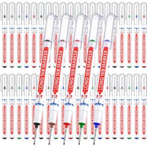 Ireer 60 Pcs Multi Purpose Deep Hole Marker Pens Long Nosed Marker Deep Drill Hole Long Nib Scriber Waterproof Mechanical Carpentry Colorful Marker Pen for Woodworking Hardware Decoration Construction