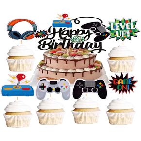 37PCS Video Game Cupcake Toppers, Gamer Party Cupcake Topper, Video Gamer Party Decorations, for Game Theme Baby Shower Kids Birthday Party Supplies