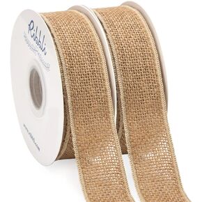 Ribbli 2 Rolls Jute Burlap Wired Ribbon,1-1/2 Inch Total 20 Yard,Natural Beige Wired Ribbon for Crafts Gift Wrapping Wreaths Tree Decoration Outdoor Decoration