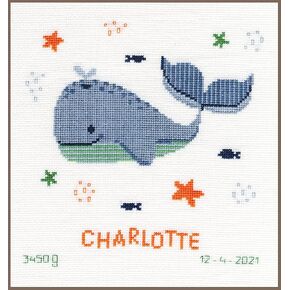 Vervaco Whales Fun Cross Stitch Birth Record Kit