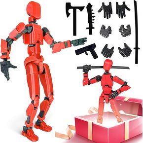 (Assembly Completed) Titan 13 Action Figure, Robot Action Figure,3D Printed with Full Articulation for Stop Motion Animation, Multi-Jointed Movable, Multiple Accessories, Desk Decoration(red)