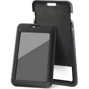 2 Pcs Sliding Vertical ID Badge Holder with Clear Badge Protectors, and Lightweight Hard Plastic Card Holders, Durable and Easy Access Design for ID Badges, Name Tags, and Access Cards, Black