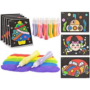 Mistari Peel and Sand Art Kits Sheets for Kids with 27 Sheets Sand Art Painting Cards and 2 Pcs Scratch Sticks Crafts (18 Colors+27 Sheets)