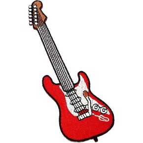 Red Electric Guitar Embroidered Iron on Patches Applique Music Rock Pop Heavy Metal