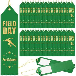 شرائط شرائط Sherr 100 PCS Field Day Ribbons بأشرطة مشاركة كبيرة لجوائز مع بطاقة الحدث وشرائط الميدالي